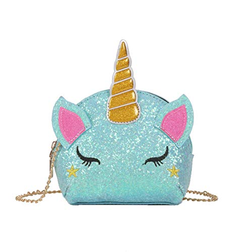 TXVSO Small Glitter Nettes Einhorn Crossbody Geldbörse Umhängetasche Handtasche Reißverschluss für Mädchen Teens Frauen, Azurblau von TXVSO BAG