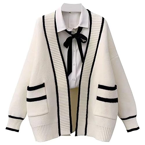 Damen Japan Niedliche Strickjacke Pullover Kawaii JK Uniform Open Front Cardigan mit Knöpfen Ästhetische Langarm Lose Jacken, B, X-Groß von TXYJJP