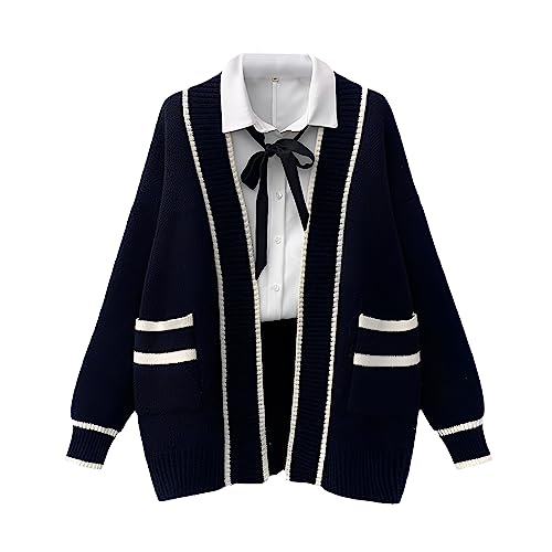 TXYJJP Damen Japan Niedliche Strickjacke Pullover Kawaii JK Uniform Open Front Cardigan mit Knöpfen Ästhetische Langarm Lose Jacken, C, Klein von TXYJJP