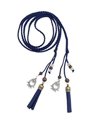 Exotische Damen Mädchen Gürtel Bauchkette mit Quaste und Holzperlen 150cm Lang Geflochtene Waist Belt Navy von TY