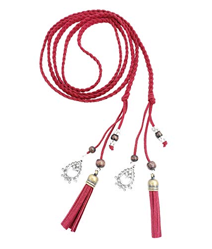 Exotische Damen Mädchen Gürtel Bauchkette mit Quaste und Holzperlen 150cm Lang Geflochtene Waist Belt Rot von TY