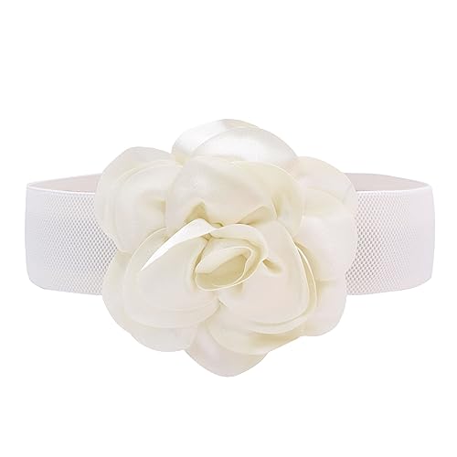 TeeYee Damen Mädchen Gürtel Fashion und Süß Groß Blume Elastische Breit Tailleband Waist Belt (weiß) von TeeYee