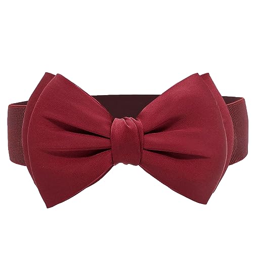 TeeYee Damen Mädchen Gürtel Klassische Retro Schleife Elastische Tailleband Breiter Waist Belt (Wine) von TeeYee