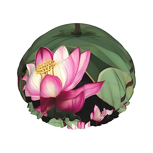 Asiatische Lotu-Blumen-Doppelschicht-Badehaube für Frauen, um langes und dickes Haar zu bedecken, wiederverwendbare wasserdichte Haube von TYANG