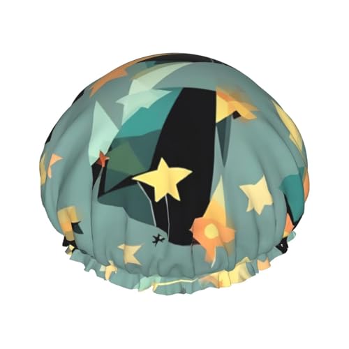 Atomic Stars Retro Muster Doppellagiger Badehut für Frauen zum Abdecken von langen und dicken Haaren, wiederverwendbar, wasserdichte Motorhaube von TYANG