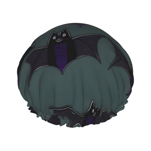 Badehut mit Fledermaus-Muster, doppellagig, für Damen, um langes und dickes Haar zu bedecken, wiederverwendbare wasserdichte Motorhaube von TYANG