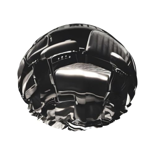 Barber Shop Monochromer Stil Doppellagige Badekappe für Frauen zum Abdecken von langen und dicken Haaren, wiederverwendbare wasserdichte Haube von TYANG
