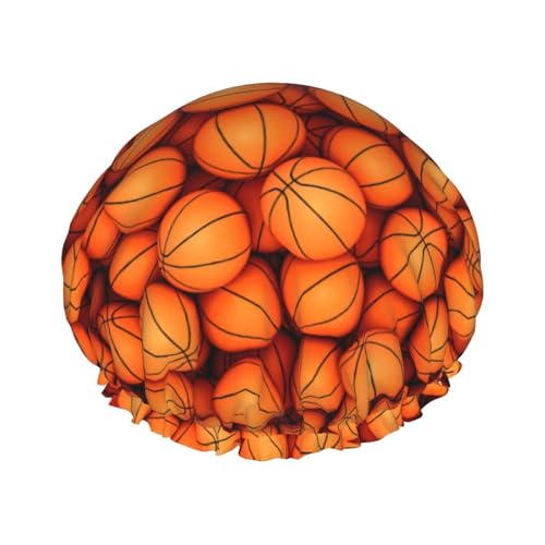 Basketball Orange Doppelschichtige Badekappe für Frauen, um langes und dickes Haar zu bedecken, wiederverwendbare wasserdichte Motorhaube von TYANG