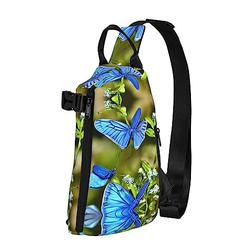 Butterflies And Blooms Print Trend Casual Crossbody Brusttasche Freizeit Reisen für Damen und Herren Crossbody-Tasche, Schwarz, Einheitsgröße, Schwarz, One Size von TYANG