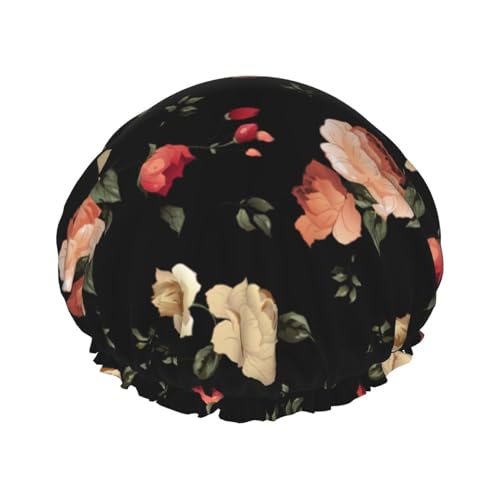 Herbst Schöne Blumen Doppelschichten Badekappe Für Frauen, Langes Und Dickes Haar, Wiederverwendbare Wasserdichte Motorhaube von TYANG