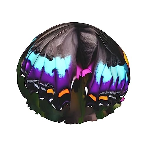 Schöne bunte Schmetterlinge, doppellagiger Badehut für Frauen, um langes und dickes Haar zu bedecken, wiederverwendbar, wasserdichte Motorhaube von TYANG