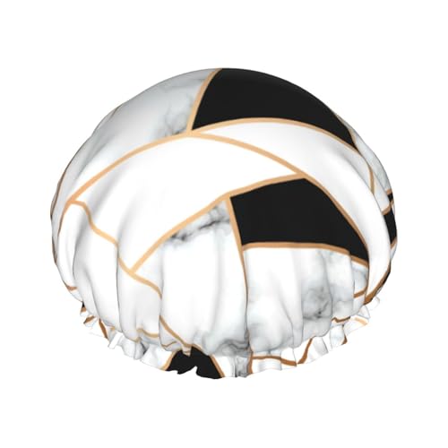 Schwarz-Weißer Marmor-Textur, doppellagig, Badehut für Frauen, um langes und dickes Haar zu bedecken, wiederverwendbare wasserdichte Haube von TYANG