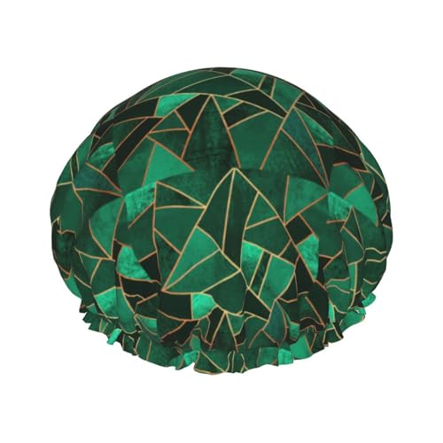 Schwarze und goldene geometrische Doppelschicht-Badekappe für Frauen, um langes und dickes Haar zu bedecken, wiederverwendbare wasserdichte Motorhaube von TYANG