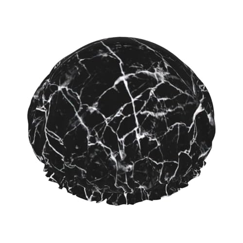 Schwarzer Marmor-Badehut für Frauen, um langes und dickes Haar zu bedecken, wiederverwendbare wasserdichte Motorhaube von TYANG