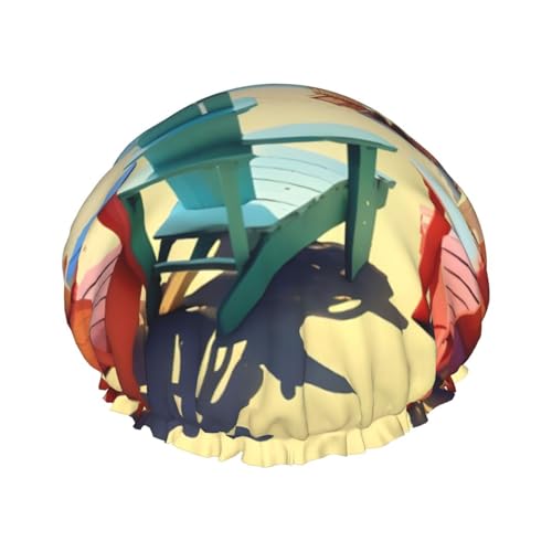 Strandstühle und Landschaft doppellagige Badekappe für Frauen, um langes und dickes Haar zu bedecken, wiederverwendbare wasserdichte Motorhaube von TYANG