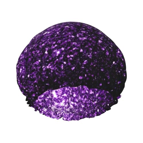 Wunderschöner violetter Glitzer-Doppelschicht-Badehut für Frauen, um langes und dickes Haar zu bedecken, wiederverwendbar, wasserdichte Haube von TYANG
