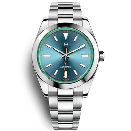 Pagani Design 1733 Herren-Automatikuhr Edelstahl NH35A Selbstaufziehendes Uhrwerk Grün Synthetischer Saphir Blitzzeiger Wasserdicht Leuchtend Lässige Mechanische Armbanduhren, blau, Klassisch von TYBERLEY