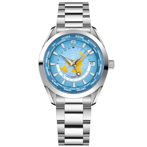 Pagani Design Luxus Herren Automatik Mechanische Uhren Japanisches NH34 GMT Uhrwerk Synthetik Saphir Edelstahl Wasserdicht Multifunktionale Sport Armbanduhr, Sommerblau von TYBERLEY