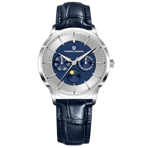 Pagani Design PD1795 Herren Einfache Quarzuhr VX3H Bewegung Multifunktions Edelstahl Saphirspiegel 100M Wasserdicht Business Mondphase Uhr von TYBERLEY