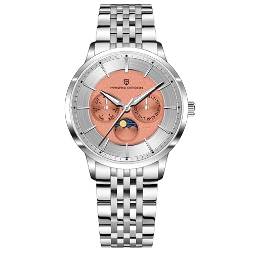 Pagani Design PD1795 Herren Einfache Quarzuhr VX3H Bewegung Multifunktions Edelstahl Saphirspiegel 100M Wasserdicht Business Mondphase Uhr von TYBERLEY