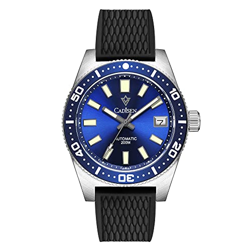 TYBERLEY CADISEN Herren Automatikuhr mechanisches NH35 Uhrwerk Synthetik Saphir 200m Wasserdicht Leuchtend Edelstahlband Sport Taucheruhr Datum, Blauer Gummi TYBERLEY CADISEN Herren Automatikuhr mechanisches NH35 Uhrwerk Synthetik Saphir 200m Wasserdicht Leuchtend Edelstahlband Sport Taucheruhr Datum, Blauer Gummi von TYBERLEY