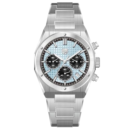 TYBERLEY RollsTimi RT7934 Luxus Herren Quarzuhr VK63 Uhrwerk Voll Edelstahl Wasserdicht Herren Chronograph Uhr Datumsanzeige RT7934, eisblau von TYBERLEY