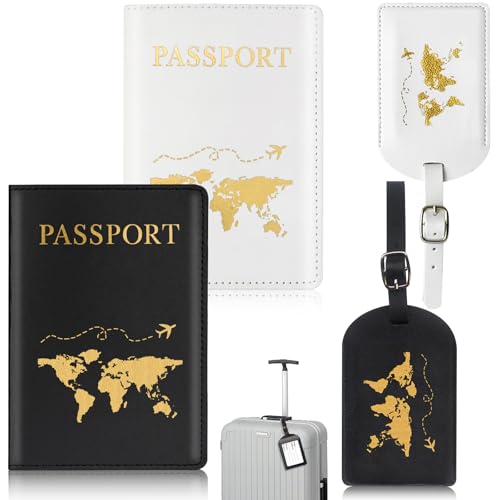TYBYBB Reisepasshülle Reisepass Organizer Passport Paß Hülle Organizer Cover Holder Personalisiert Etui Case Schutzhüllen Halter Leder Passaporto und Kofferanhänger 2er Set Leather Herren Damen von TYBYBB