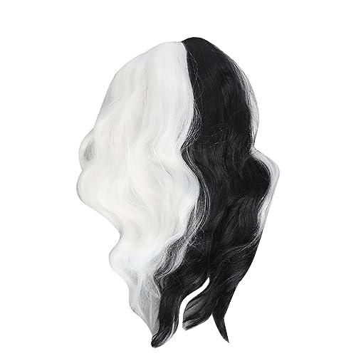 15 Zoll Schwarz weiß Kurze Lockige Perücke Frauen Cosplay Perücke Verstellbare Atmungsaktive Kurze Gewellte Lockige Perücke für Tägliche Party Halloween Weihnachten von TYCIONG