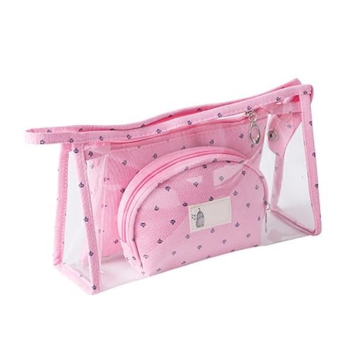 Make-up-Tasche, multifunktional, tragbar, transparent, PVC, Reise-Kosmetiktasche, Kulturbeutel, Make-up-Tasche für Damen und Mädchen, 3 Stück, rose von TYCIONG