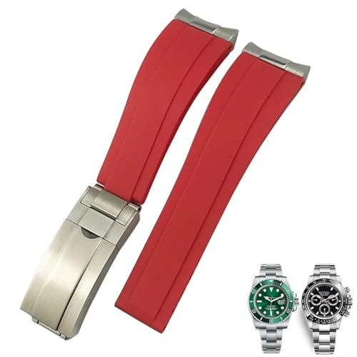 TYEMLM 20 mm 21 mm Gummi-Silikon-Uhrenarmbänder für Submariner Yacht Master OYSTERFLEX Daytona Uhrenarmband(Red Matte buckle,21mm) von TYEMLM
