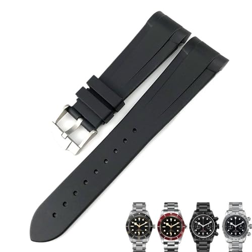 TYEMLM Gummi Silikon Armband 20mm 22mm für Tudor Black Bay 1958 GMT 41mm Pelagos Blau Orange Schwarz Sport Armband Geschenk Werkzeuge(Black pin,22mm) von TYEMLM