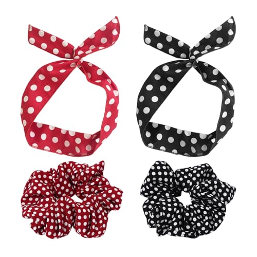 2 Stück Damen-Stirnbänder Und 2 Stück Damen-Haargummis, Elastische Haargummis, Retro-Haarschmuck, Polka-Dot-Print-Haarschmuck, Damen-Haarschmuck, Bekleidungszubehör 2 Stück Damen-Stirnbänder Und 2 Stück Damen-Haargummis, Elastische Haargummis, Retro-Haarschmuck, Polka-Dot-Print-Haarschmuck, Damen-Haarschmuck, Bekleidungszubehör von TYFGRT