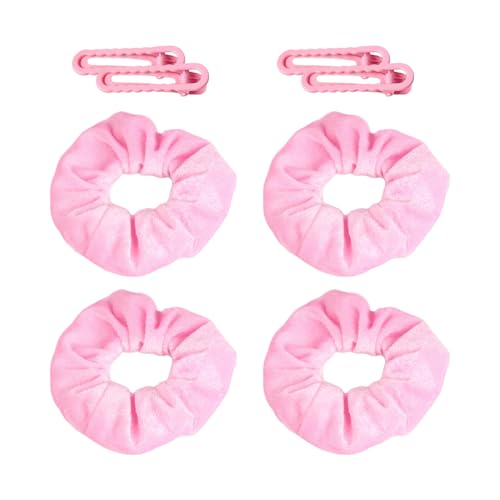 4 Stück Samt-Haargummis, 4 Haarspangen Für Mädchen, Rosa Haargummis Für Mädchen, Weiche Elastische Haargummis Für Frauen, Haar-Accessoires Für Mädchen Und Frauen von TYFGRT
