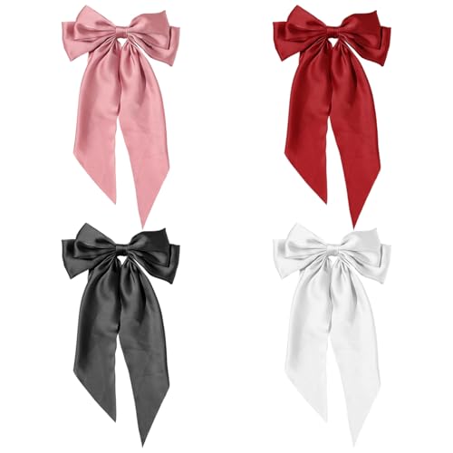 4 Stück Schleifen-Haarspangen, Große Schleifen-Haarspangen, Einfarbige Schleifen-Haarspangen, Streamer-Schleifen-Haarspangen, Damen-Rücken-Haarspangen, Süße Mädchen-Haarspangen von TYFGRT