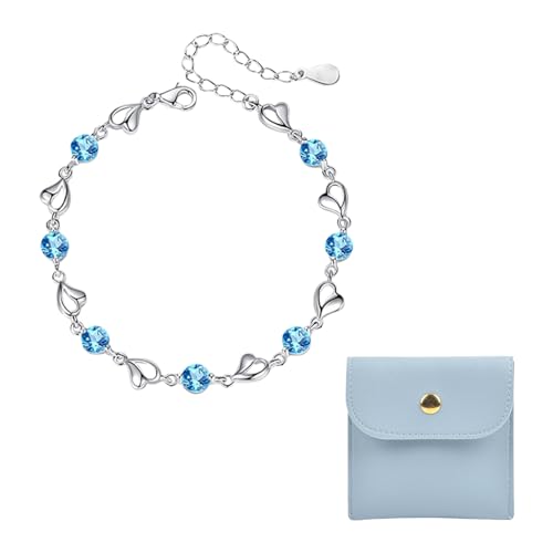 TYFGRT 1 Blaues Diamantarmband Und 1 Schmuckbeutel, Funkelndes Armband, Liebesarmband, Strassbesetztes Armband, Damenarmband, Verstellbares Armband von TYFGRT