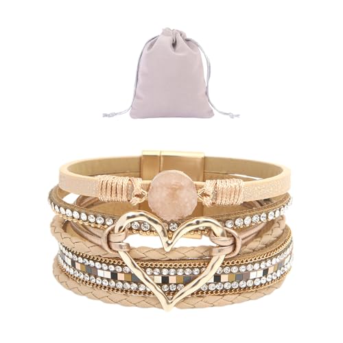 TYFGRT 1 Mehrschichtiges Armband Und 1 Schmuckbeutel, Handgewebtes Lederarmband, Vintage-Armband Für Damen, Modisches Armband von TYFGRT