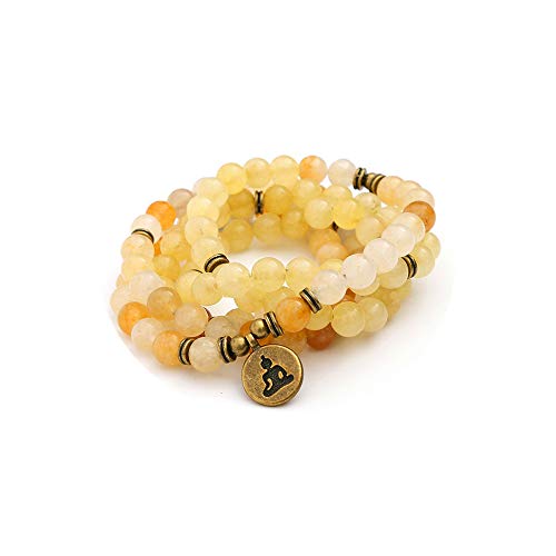 Mode frauen `s naturstein gelb jade armband perlen mit lotus charme yoga armband 108 mala halskette (Hellgelb) von TYGJB