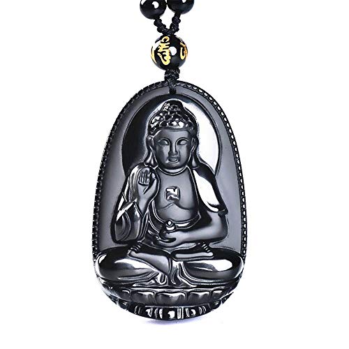 TYGJB Obsidian Buddha Anhänger Jade Anhänger Mann Frauen Halskette Buddha Perle Vorhang tranbordé Peeling Buddha Kopf Anhänger Schwarze Jade von TYGJB