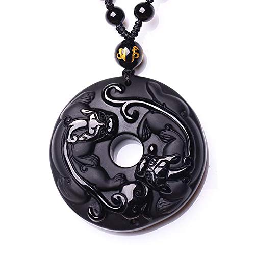 TYGJB Schwarz Obsidian Halskette Anhänger Doppel PIXIU Jade Anhänger Herren Schmuck Jade Schmuck Für Liebhaber von TYGJB