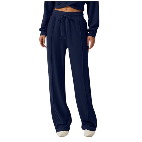 TYHONEYS Damen Jogginghose mit geradem Bein Trendige Schlichte lockere Passform Trainingshose lockere Passform Joggerhose Bequeme Kordelzug hohe Taille durchgehende Hose von TYHONEYS