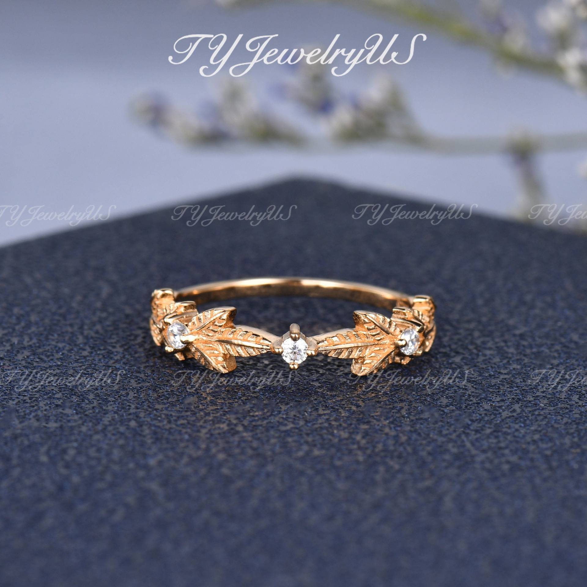 Einzigartiger Diamant Ehering Rose Gold Weinblatt Für Frau Vintage Cluster Matching Stacking Band Zartes Versprechen Geschenk Sie von TYJewelryUS