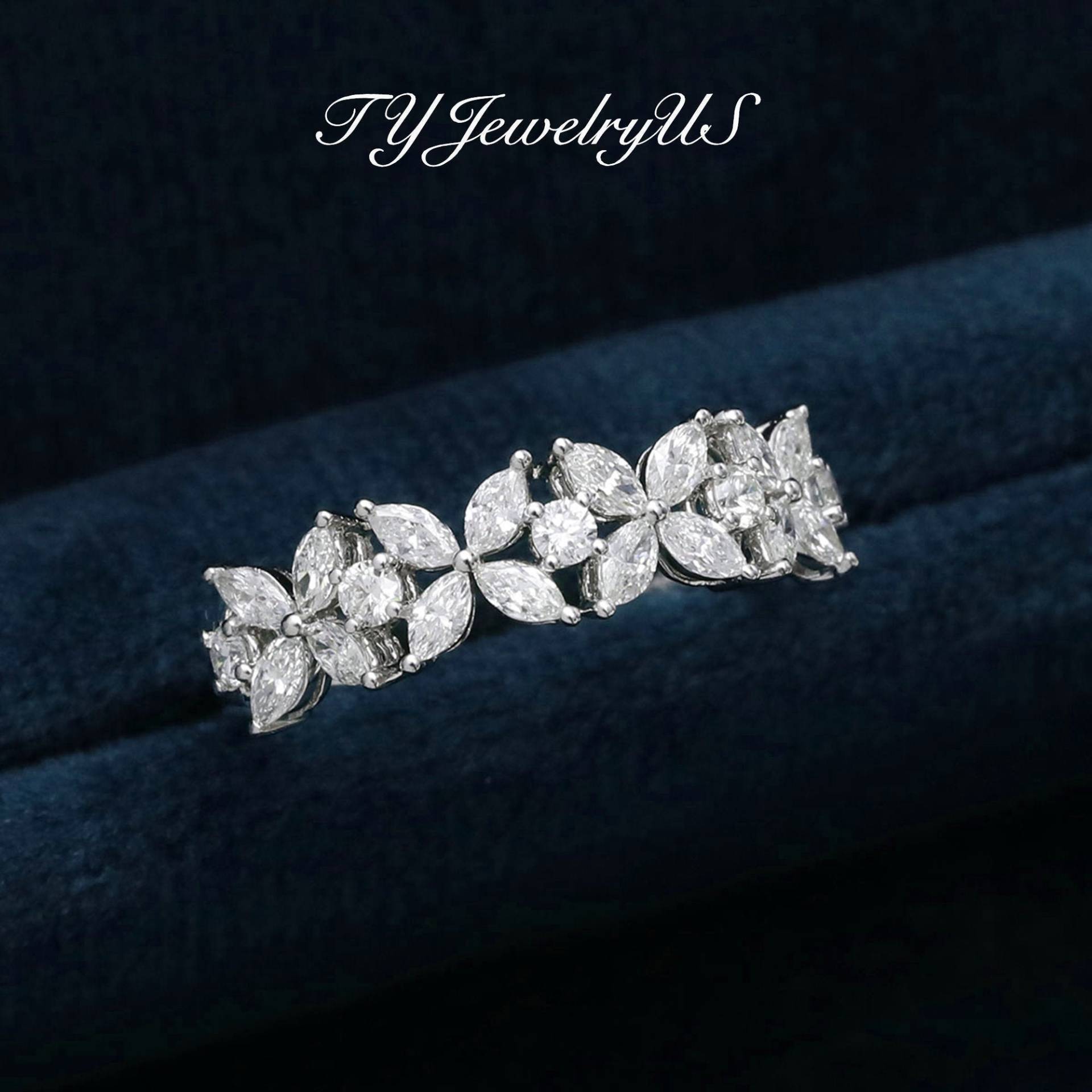 Moissanite Verlobungsring Frauen Weißgold Marquise Schliff Diamant Ring Blume Form Ehering Passender Stapelband Art Deco von TYJewelryUS