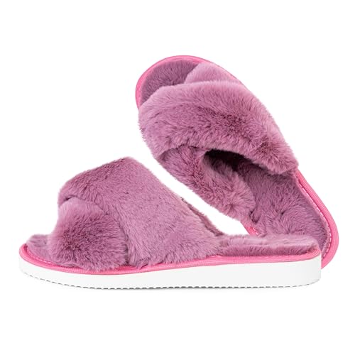 TYLBUT Gemütliche Damenhausschuhe mit weichem Plüschfell und stilvoll verflochtenen Riemen Die rutschfeste Gummisohle bietet Komfort Perfekte warme Damenhausschuhe für Zuhause als Hausschuhe für Damen von TYLBUT