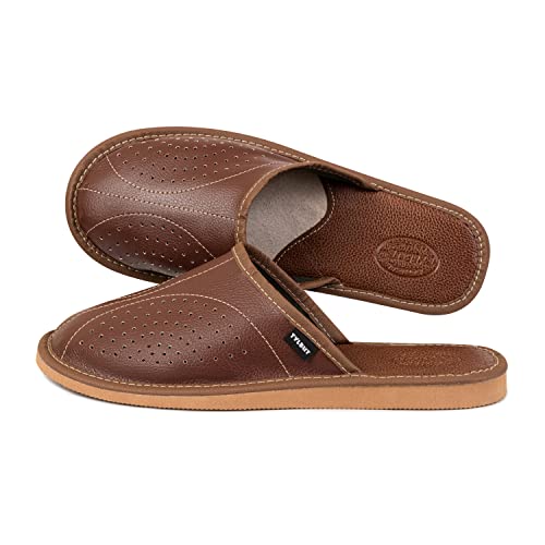 TYLBUT Herren Hausschuhe Leder Pantoletten aus Leder Bequeme Schlappen Leichte Slipper mit Memory-Sohle Größe EU von TYLBUT