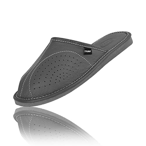 TYLBUT Herren Hausschuhe Leder Pantoletten aus Leder Bequeme Schlappen Leichte Slipper mit Memory-Sohle Größe EU von TYLBUT