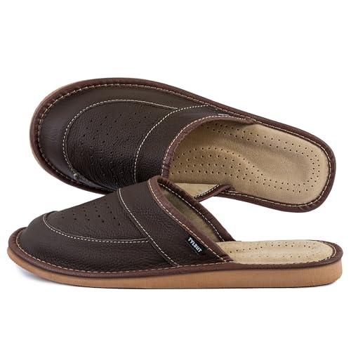 TYLBUT Herren Leder Hausschuhe Herrenhausschuhe Pantoffel Männer Pantoletten Slipper Warm Pantoffeln Mann Hausschuh von TYLBUT