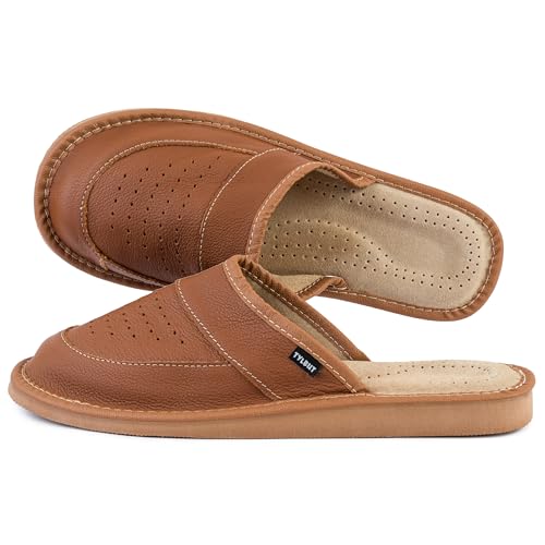 TYLBUT Herren Leder Hausschuhe Herrenhausschuhe Pantoffel Männer Pantoletten Slipper Warm Pantoffeln Mann Hausschuh von TYLBUT