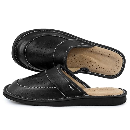 TYLBUT Herren Leder Hausschuhe Herrenhausschuhe Pantoffel Männer Pantoletten Slipper Warm Pantoffeln Mann Hausschuh von TYLBUT