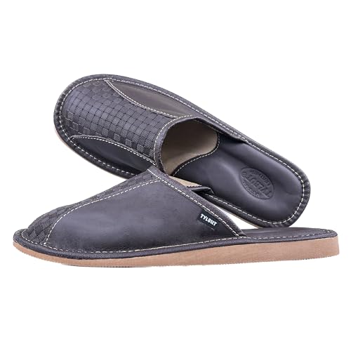 TYLBUT M03 Herren Hausschuhe Leder Pantoletten Geprägtes Leder aus Leder Bequeme Schlappen Leichte Slipper mit Memory-Sohle Größe EU Slipper Mann von TYLBUT