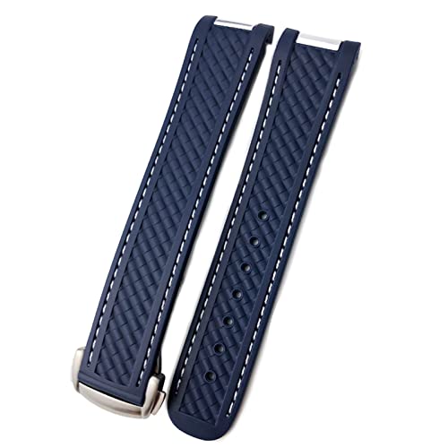 20 mm Gummi -Silikon -Uhr -Gurt für Omega Seamaster 300 AT150 Aqua Terra Ultra Light 8900 Stahlschnalle Watchband Armbänder (Farbe: blau weiß 2 spitz, Größe: 20 mm) von TYLDBNF